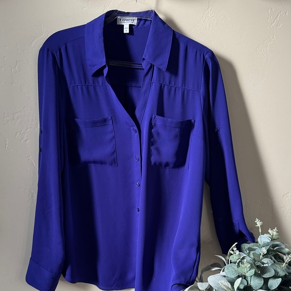 Express Tops - Express Royal Blue Button-Up The Portofino Shirt